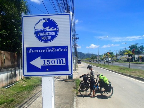 Tsunami evacuation signs were visible everywhere.