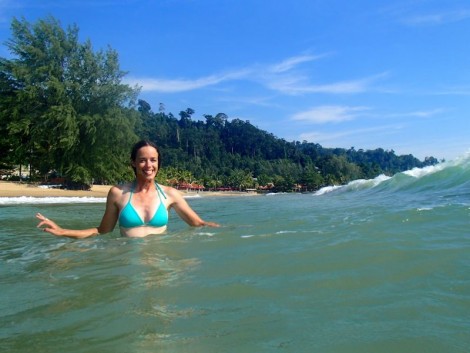 Katie enjoying the gloriously warm Indian Ocean.